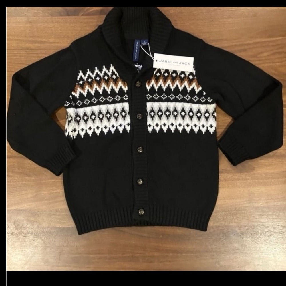 NWT Janie and Jack Black Cardigan with Geometric Pattern - Picture 3 of 7